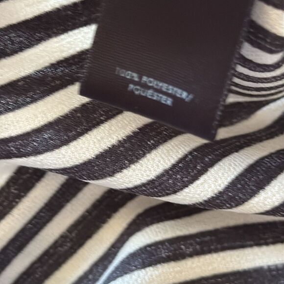 Ann Taylor Petite Stripe Tassel Blouse PM Ruffle Cuff Black White Vertical - Picture 4 of 9
